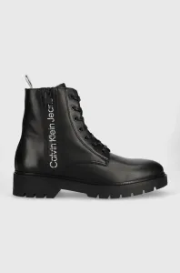 Kožené členkové topánky Calvin Klein Jeans COMBAT MID LACEUP BO pánske, čierna farba #8800274