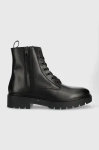 Kožené členkové topánky Calvin Klein Jeans Combat Mid Laceup Boot W Zip pánske, čierna farba #8368611