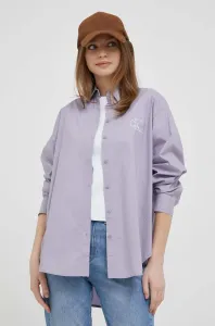 Bavlnená košeľa Calvin Klein Jeans dámska, fialová farba, voľný strih, s klasickým golierom #8642423