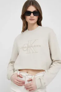 Bavlnená mikina Calvin Klein Jeans dámska, béžová farba, s nášivkou