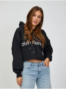 Bavlnená mikina Calvin Klein Jeans dámska, čierna farba, s potlačou #247487