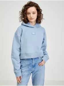 Bavlnená mikina Calvin Klein Jeans dámska, fialová farba, s kapucňou, s nášivkou