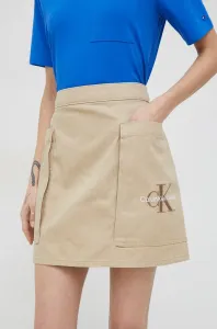 Bavlnená sukňa Calvin Klein Jeans béžová farba, mini, rovný strih #6862411