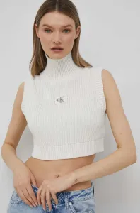 Bavlnená vesta Calvin Klein Jeans dámsky, béžová farba, s rolákom #7863718