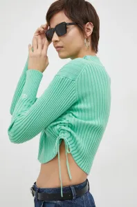 Bavlnený sveter Calvin Klein Jeans zelená farba, tenký, s polorolákom