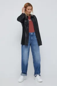 Košeľa Calvin Klein Jeans dámska, čierna farba, voľný strih, s klasickým golierom #247051