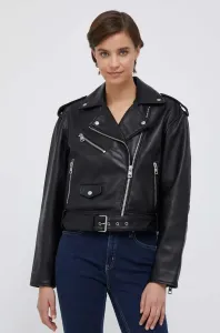 Kožená bunda Calvin Klein Jeans dámska, čierna farba, prechodná, oversize #8739022