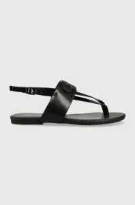 Kožené sandále Calvin Klein Jeans FLAT SANDAL HW dámske, čierna farba, YW0YW00953 #7379794
