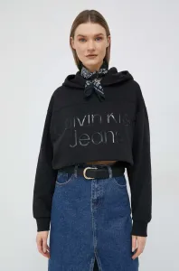 Mikina Calvin Klein Jeans dámska, čierna farba, s kapucňou, s nášivkou #8406170