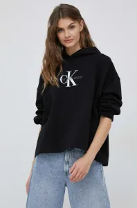 Mikina Calvin Klein Jeans dámska, čierna farba, s kapucňou, s potlačou #4229407
