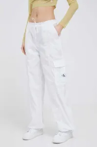 Nohavice Calvin Klein Jeans dámske, biela farba, strih cargo, vysoký pás
