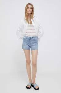 Rifľové krátke nohavice Calvin Klein Jeans dámske, jednofarebné, stredne vysoký pás