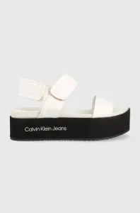 Sandále Calvin Klein Jeans FLATFORM SANDAL SOFTNY dámske, biela farba, na platforme, YW0YW00965