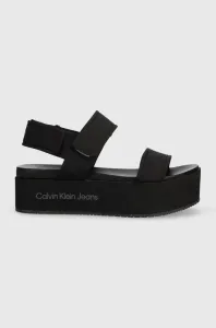 Sandále Calvin Klein Jeans FLATFORM SANDAL SOFTNY dámske, čierna farba, na platforme, YW0YW00965