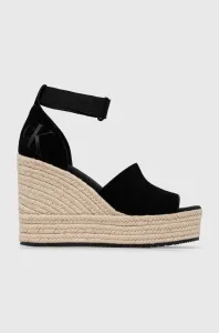 Sandále Calvin Klein Jeans WEDGE SANDAL WIDE SU CON dámske, čierna farba, na kline, YW0YW00963