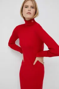 Šaty s prímesou vlny Calvin Klein Jeans červená farba, mini, priliehavé