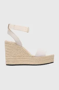 Semišové sandále Calvin Klein Jeans WEDGE SANDAL SU CON dámske, béžová farba, na platforme, YW0YW01026 #8626546