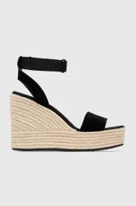 Semišové sandále Calvin Klein Jeans WEDGE SANDAL SU CON dámske, čierna farba, na platforme, YW0YW01026 #8626544