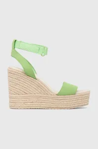 Semišové sandále Calvin Klein Jeans WEDGE SANDAL SU CON dámske, zelená farba, na platforme, YW0YW01026