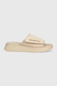 Šľapky Calvin Klein Jeans One-strap Sandal dámske, béžová farba, na platforme #9404865