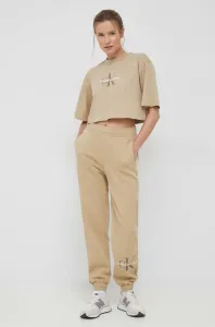 Tepláky Calvin Klein Jeans dámske, béžová farba, s potlačou #8003251