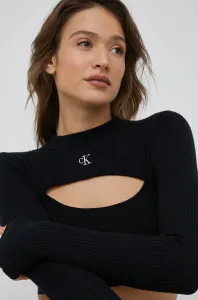 Tričko s dlhým rukávom Calvin Klein Jeans dámska, čierna farba, jednofarebná
