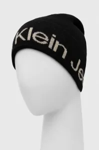Vlnená čiapka Calvin Klein Jeans čierna farba, z tenkej pleteniny, vlnená #8765275