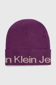 Vlnená čiapka Calvin Klein Jeans fialová farba, z tenkej pleteniny, vlnená