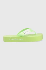 Žabky Calvin Klein Jeans FLATFORM FLIPFLOP dámske, zelená farba, na platforme, YW0YW00993