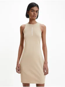 Béžové dámske púzdrové šaty s potlačou Calvin Klein