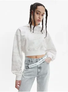 Biela dámska vzorovaná cropped mikina s kapucňou Calvin Klein Jeans #631743