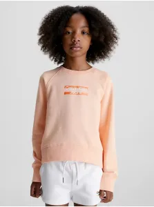 Detská bavlnená mikina Calvin Klein Jeans oranžová farba, vzorovaná