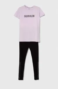 Detské bavlnené pyžamo Calvin Klein Underwear fialová farba, s potlačou