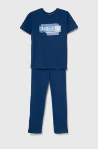 Detské bavlnené pyžamo Calvin Klein Underwear tmavomodrá farba, s potlačou #8765222