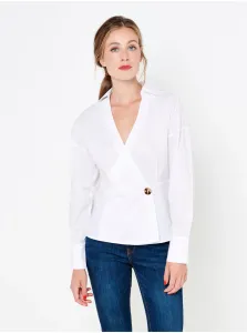 White blouse with folded neckline CAMAIEU - Women #644065