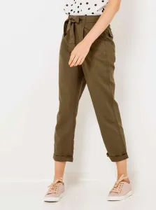 Khaki Linen Shortened Trousers CAMAIEU - Women