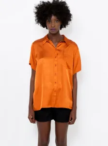 Oranžová saténová košeľa CAMAIEU #1054277