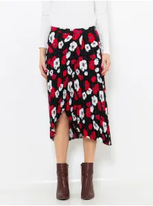 Červeno-čierna kvetovaná midi sukňa CAMAIEU #5586344