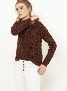 Tmavohnedý sveter s leopardím vzorom CAMAIEU #627472