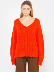 Oranžový sveter s véčkovým výstrihom CAMAIEU #627650