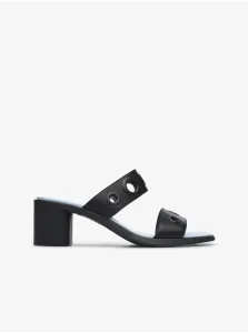 Čierne dámske kožené sandálky na podpätku Camper Meda