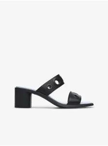 Čierne dámske kožené sandálky na podpätku Camper Meda #712294