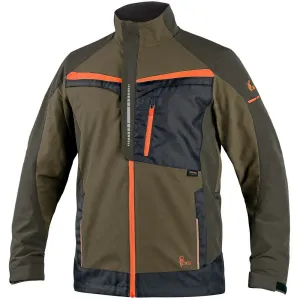 Strečová montérková bunda CXS Naos s reflexnými doplnkami - veľkosť: 60, farba: khaki/oranžová