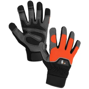 Kombinované pracovné rukavice CXS Puno s reflexným pásikom - veľkosť: 10/XL, farba: čierna/oranžová