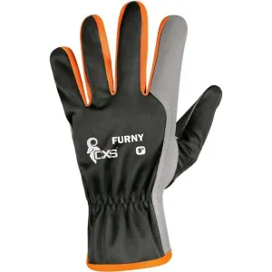 Kombinované mechanické pracovné rukavice CXS Furny - veľkosť: 9/L, farba: čierna/oranžová