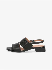 Čierne dámske kožené sandále na podpätku Caprice #639480