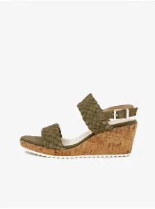 Kaki dámske kožené sandále na podpätku Caprice #582021