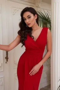 Carmen Red Sandy Slit Long Evening Dress