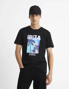 Čierne bavlnené tričko Celio Cesouth Ibiza