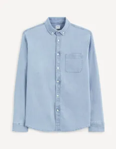 Svetlomodrá pánska džínsová košeľa Celio Cadeni #5580237
